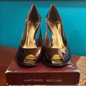 ANTONIO MELANI Chocolate Brown Peep Toe Heels